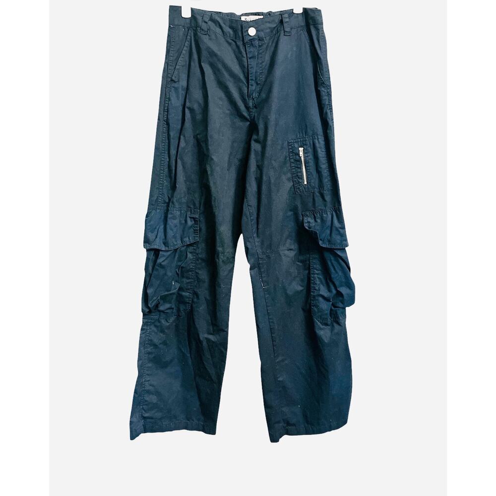 Wide Leg Cargo Ankle Pants - Black